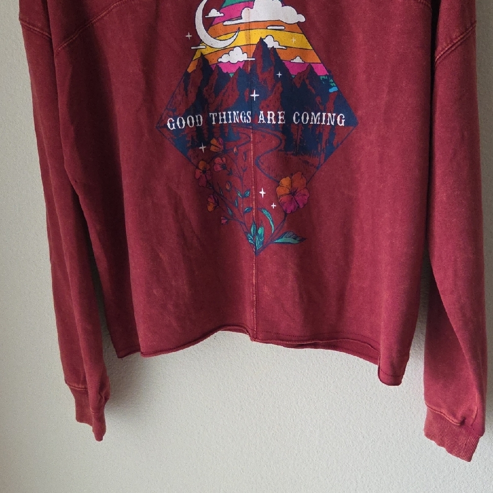 PRETTY REBEL Maroon Graphic Sweatshirt Sz L NWT Soft Cotton Blend Granola Girl - Picture 6 of 13
